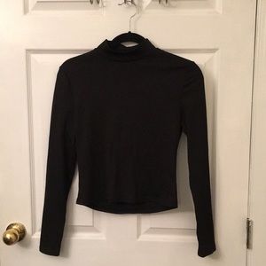 Black mock neck, cropped, long sleeved shirt